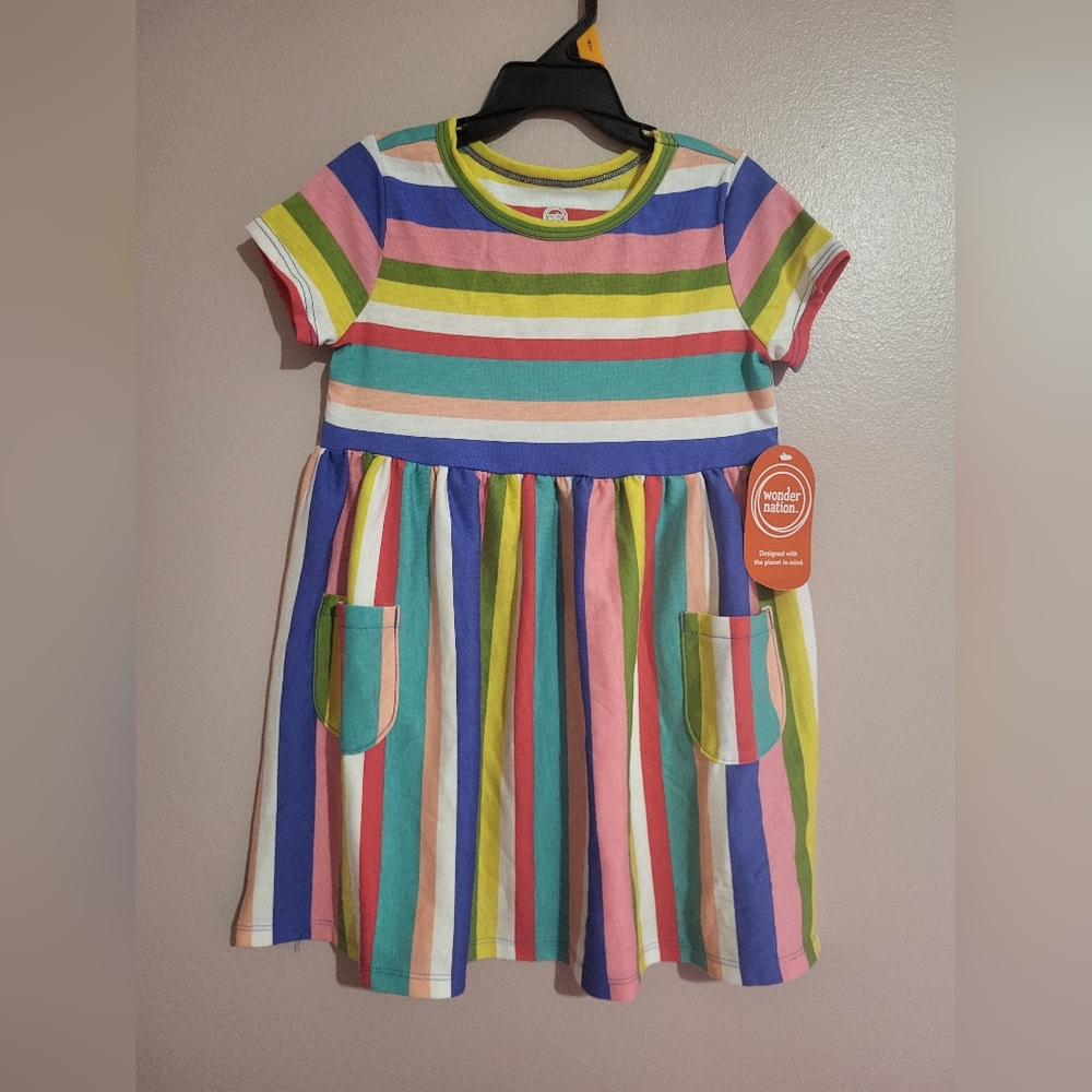 Wonder Nation Multi-Color Striped Short Sleeve Dress